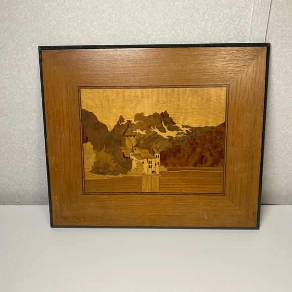 Other - Vintage "Lake Geneva" Castle of Chillon Handmade Marquetry Inlaid Wood Picture